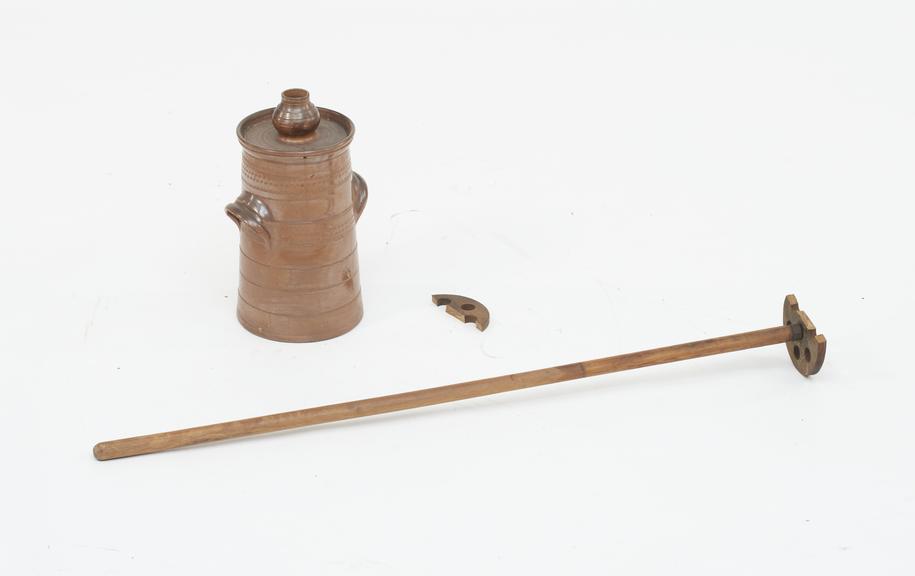 Small Brown Earthenware Cream Churn