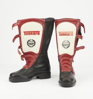 One pair leather motorcyclist's racing boots