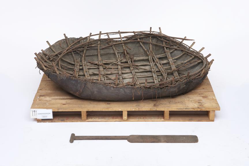 Coracle. Wood frame covered with hide. 75" x 57" (B2012)