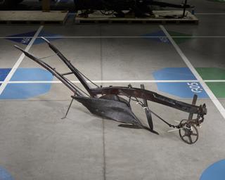 Wooden Somersetshire plough with iron share and coulter