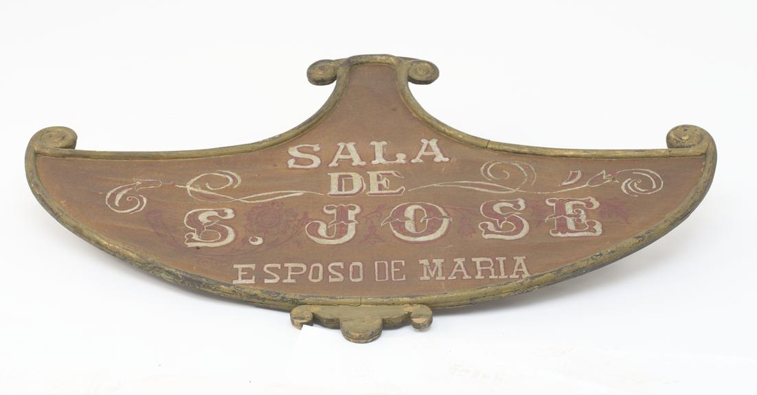 Wooden ward sign with painted canvas panel
