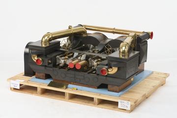 Working model, of a pair of single horizontal cylinder engines, with steam jacketed cylinders as fitted on HMS 'Monarch' (1868)