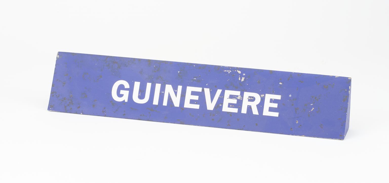 Name plaque for lottery machine 'Guinevere'