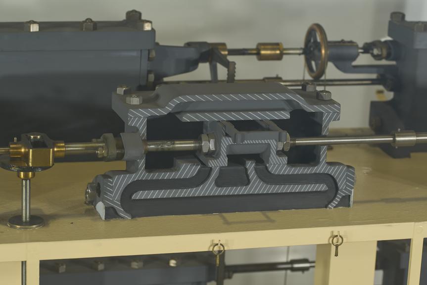Representative sectional model of Common or Locomotive simple slide valve. Arranged with 7 others