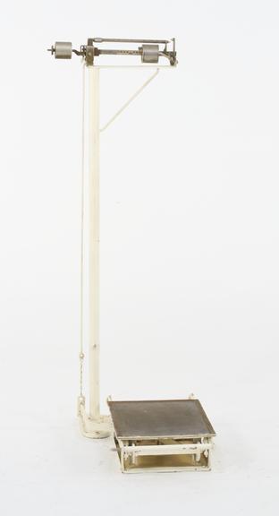 Steelyard type personal weighing scales by C. Schember of Vienna with a folding platform