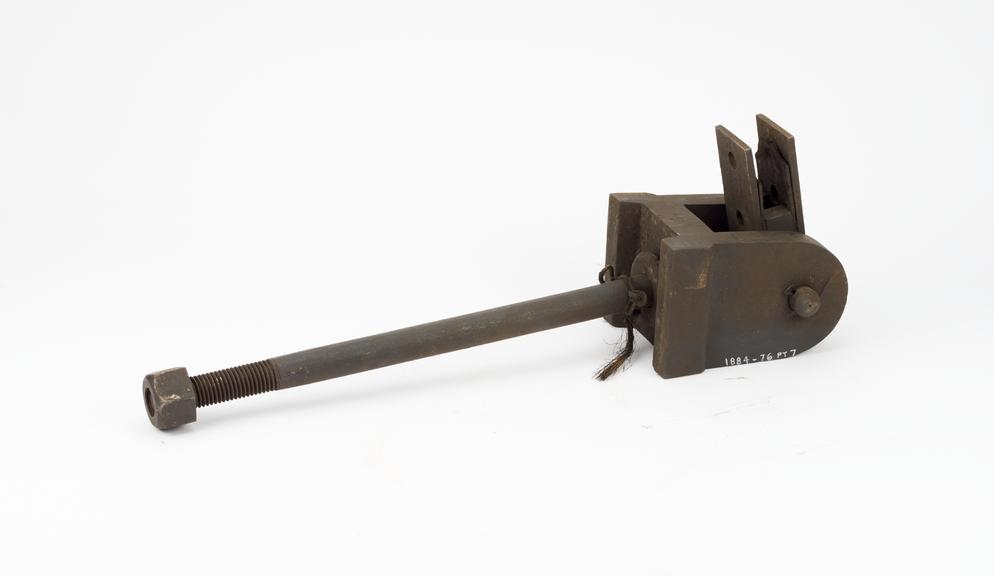 Metal bracket numbered 2709, possibly part of bell hanging for one of the bells set up in connection with the Wells cathedral clock