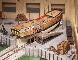 Whole model of 64 gun ship on launching ways