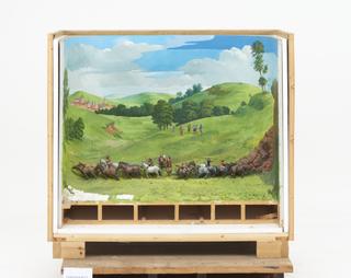 Diorama illustrating Otto von Guericke's field demonstration of the Magdeburg hemispheres