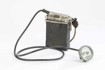 ‘Oldham’ model miner’s lamp with belt mounted battery pack
