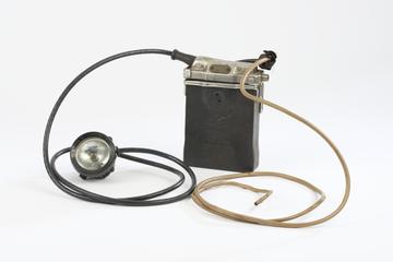 ‘Oldham’ model miner’s lamp with belt mounted battery pack