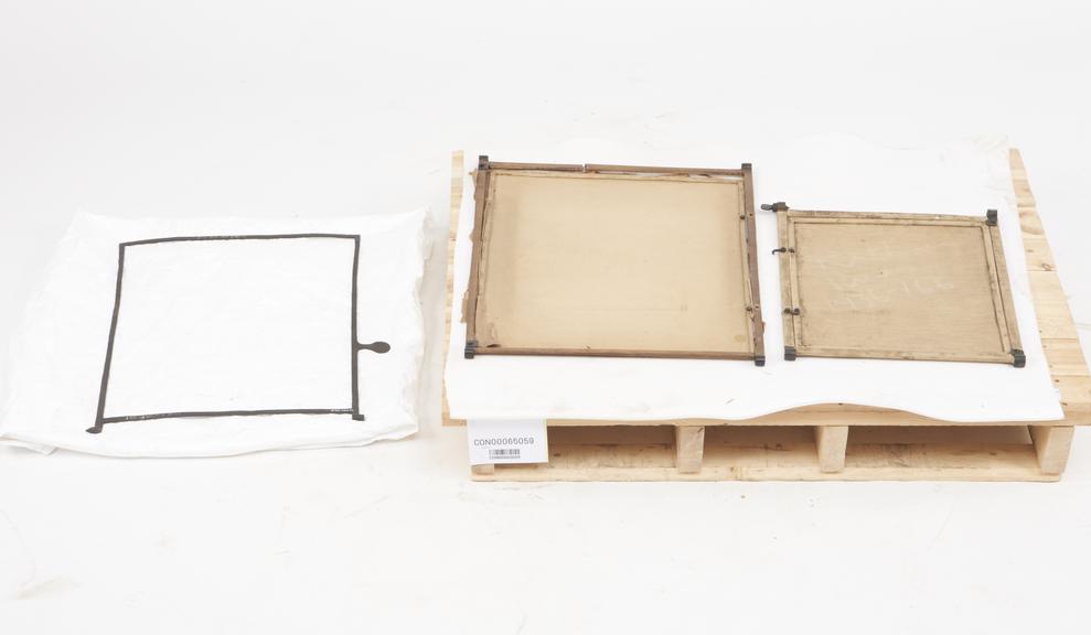 Two tympans and one frisket from printing presses