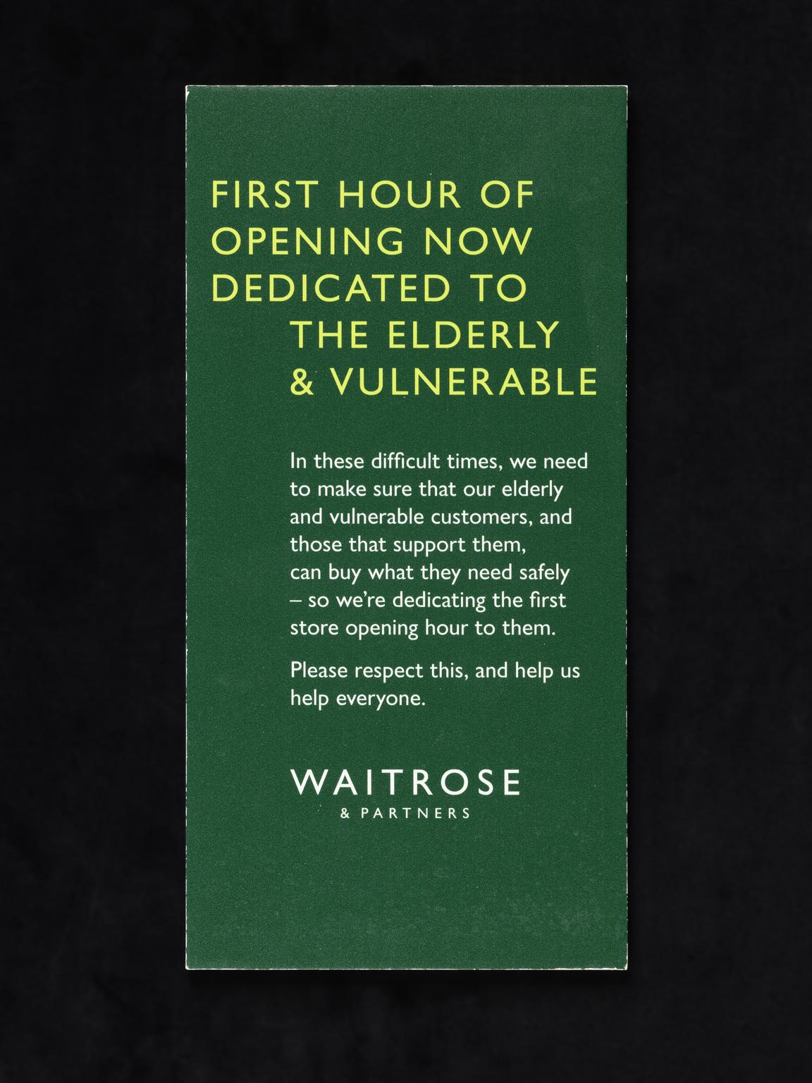 Supermarket sign for priority shopping hours