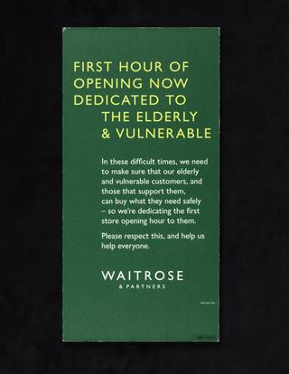 Supermarket sign for priority shopping hours