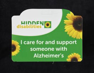 Hidden Disabilities card, with the wording 'I care and support for someone with Alzheimer's'
