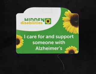 Hidden Disabilities card, with the wording 'I care and support for someone with Alzheimer's'