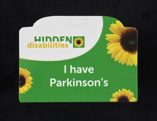 Hidden Disabilities card, with the wording 'I have Parkinson's'