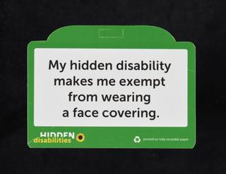Hidden Disabilities face covering exemption card