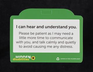 Hidden Disabilities card, with the wording 'I am non verbal'