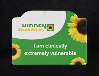 Hidden Disabilities card, with the wording 'I am clinically extremely vulnerable'
