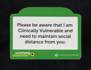 Hidden Disabilities card, with the wording 'Clinically vulnerable'