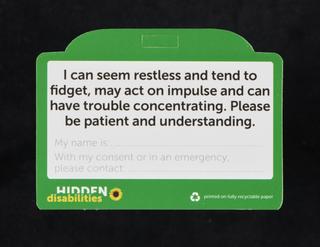 Hidden Disabilities card, with the wording 'I have ADHD'