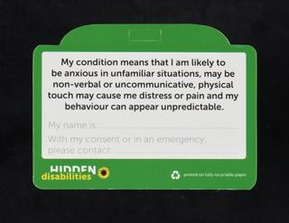 Hidden Disabilities card, with the wording 'I have a condition on the autism spectrum'