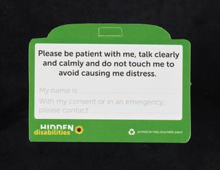 Hidden Disabilities card, with the wording 'I am autistic'