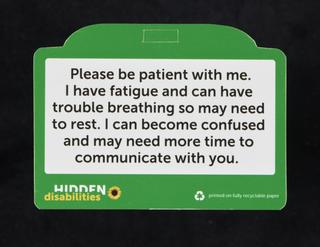 Hidden Disabilities card, with the wording 'I have long COVID'