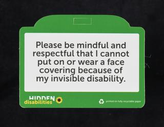 Hidden Disabilities card, for face covering exemption