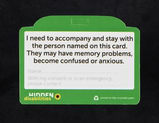 Hidden Disabilities card, with the wording 'I care and support someone with dementia'