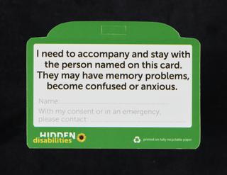 Hidden Disabilities card, with the wording 'I care and support someone with dementia'