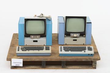 Two VDUs with separate matching keyboards