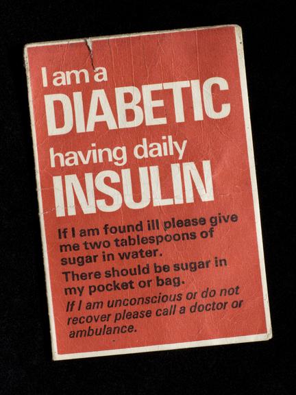 Alert card for diabetes, London, 1980-1994