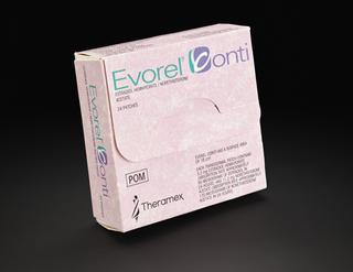 Carton of Evorel Conti, hormone replacement therapy (HRT) patches