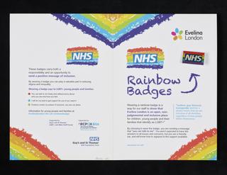 Rainbow NHS badge and leaflet