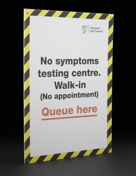 “No symptoms testing centre” sign from Liverpool mass testing programme