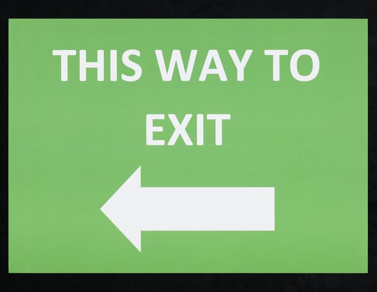 “THIS WAY TO EXIT” sign from Liverpool mass testing programme