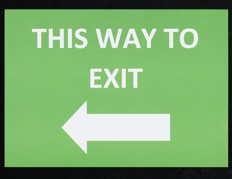 “THIS WAY TO EXIT” sign from Liverpool mass testing programme