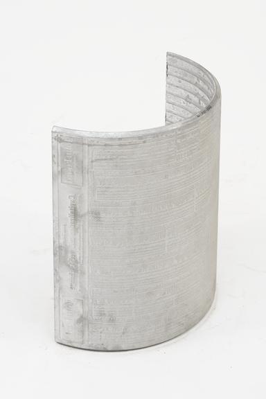 Curved Stereotype Plate for printing The Times newspaper, 1978