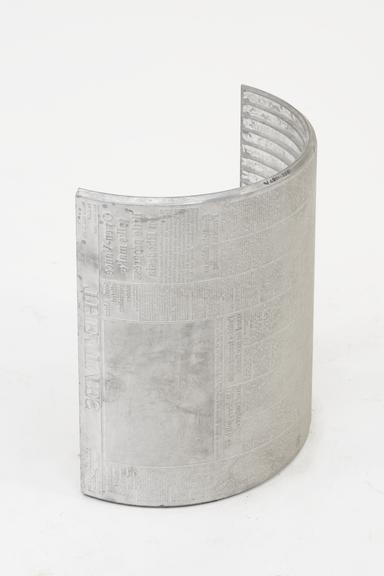 Curved Stereotype Plate for printing The Times newspaper, 1978