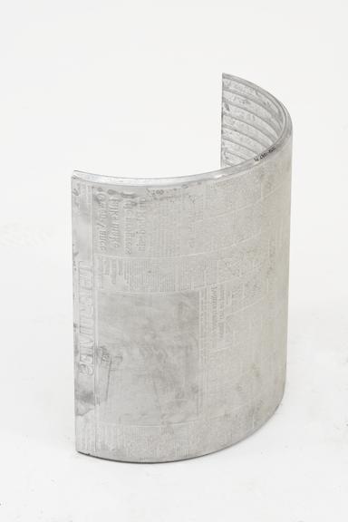 Curved Stereotype Plate for printing The Times newspaper, 1978