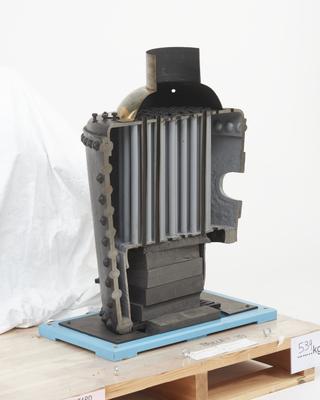 Cut away section of a Kingdom boiler as fitted in steam launches for small high speed engines (approx 80 HP)