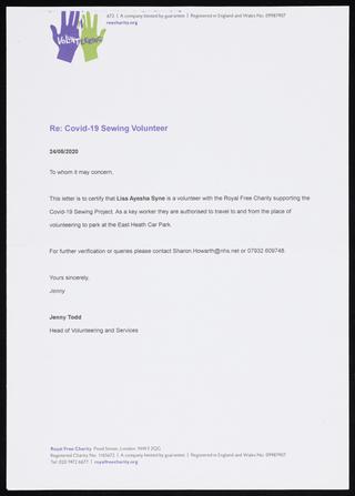 Permission to travel during lockdown letter