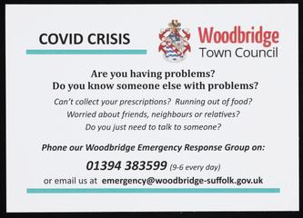 Woodbridge Town Council 'COVID CRISIS' postcard