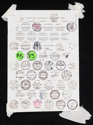 COVID-19 Post-vaccination Stickers signed by volunteers