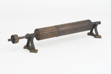 Countershaft with iron pulley and wooden drum and pair of bearings and ceiling hangers
