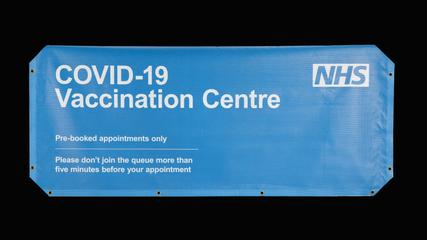Sign for Science Museum's COVID-19 vaccination centre