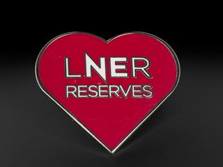 Metal heart shaped badge with the ‘LNER Reserves’ logo.