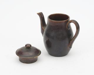 Brown glazed earthenware coffee pot with handle