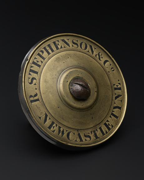 Works plate from wheel of Robert Stephenson's 0-2-2 locomotive 'Rocket'